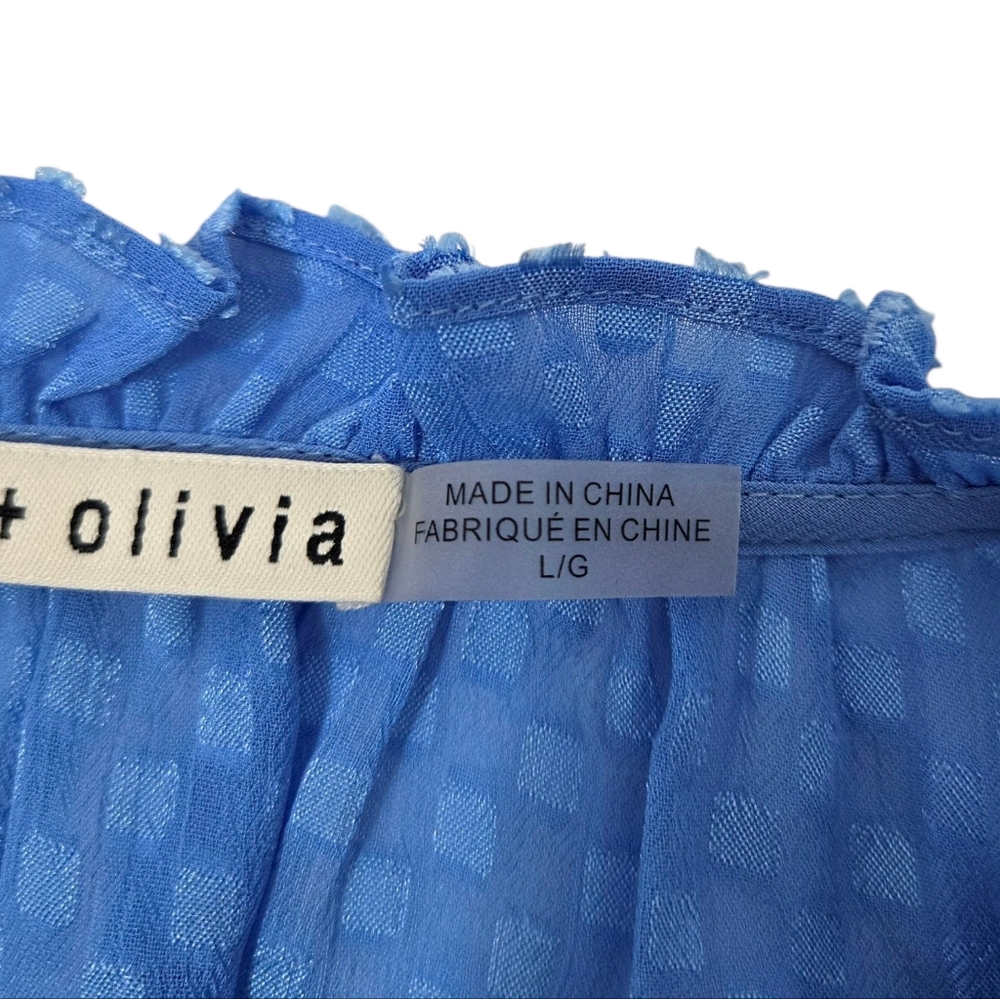 Alice + Olivia  Blue Textured Blouse Ruffle Detail Top - Picture 8 of 13